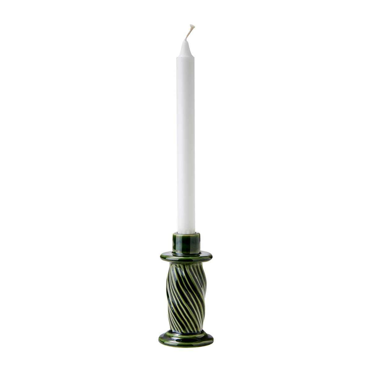 TWIST Ljusstake i grönglaserat stengods med spiralvriden stam, höjd 13 cm – bild 4