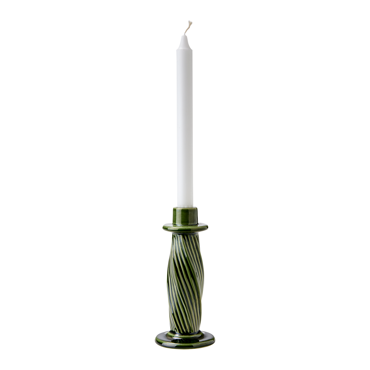 TWIST Ljusstake i grönglaserat stengods med spiralvriden stam, höjd 13 cm – bild 6