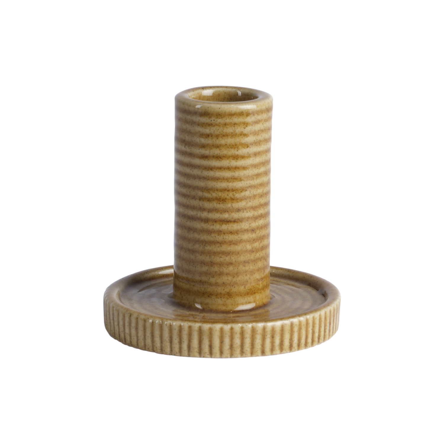 VILLE Ljusstake, Gul – räfflad ljusstake i stengods, Ø8 × H8 cm