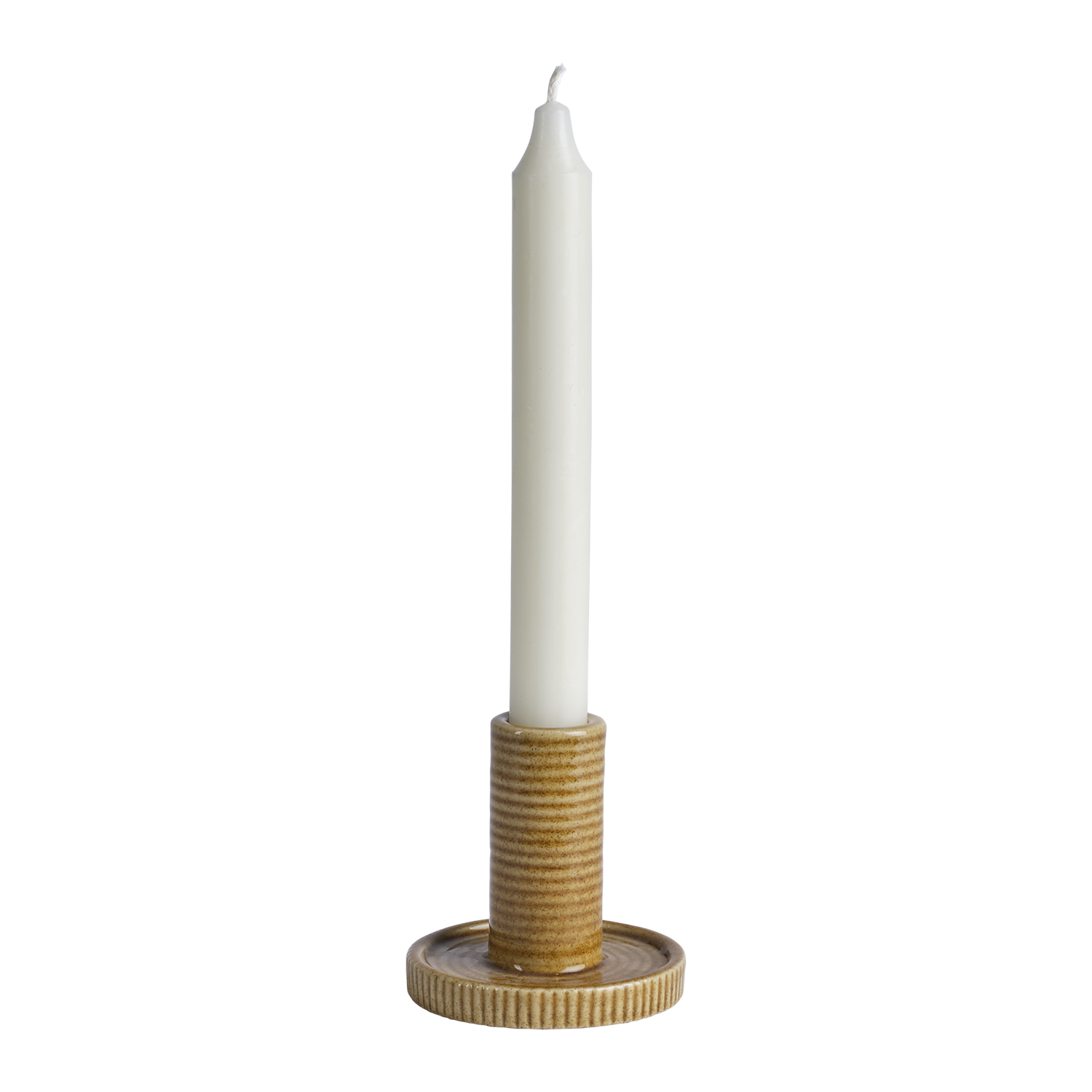 VILLE Ljusstake, Gul – räfflad ljusstake i stengods, Ø8 × H8 cm – bild 2