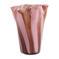 MIMOSA Vas, Rosa/bruna – vas i rosa glas med bruna ränder och veckad mynning, H22 cm