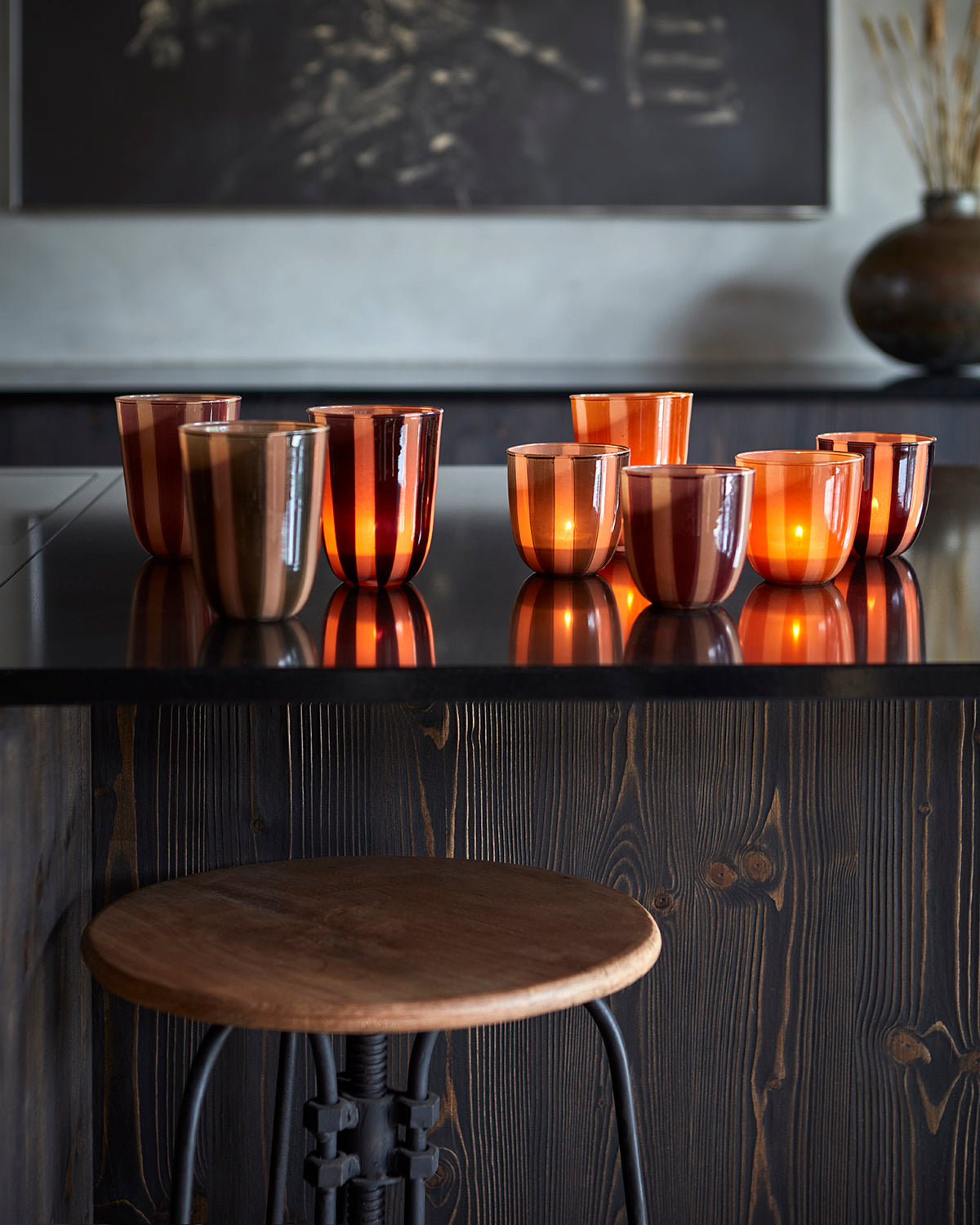 CIRCUS Värmeljushållare M, Bordeaux/beige 2
