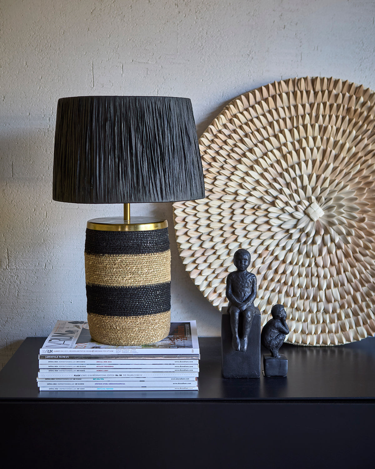 LANDO Bordslampa, Svart/natur 2